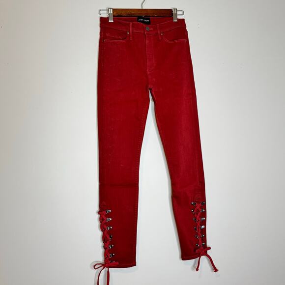 Black Orchid Lara Lace-Up Red Skinny Jeans 5-Pocket Women Size 26 NWT - Picture 2 of 9